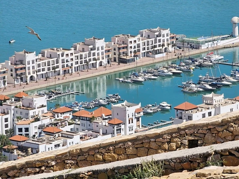 Residential buildings and promenade at Agadir Marina